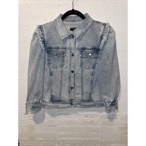 Generation Love Gabby Ruffle Trip Denim Jacket, Size Medium, Light Wash, EUC